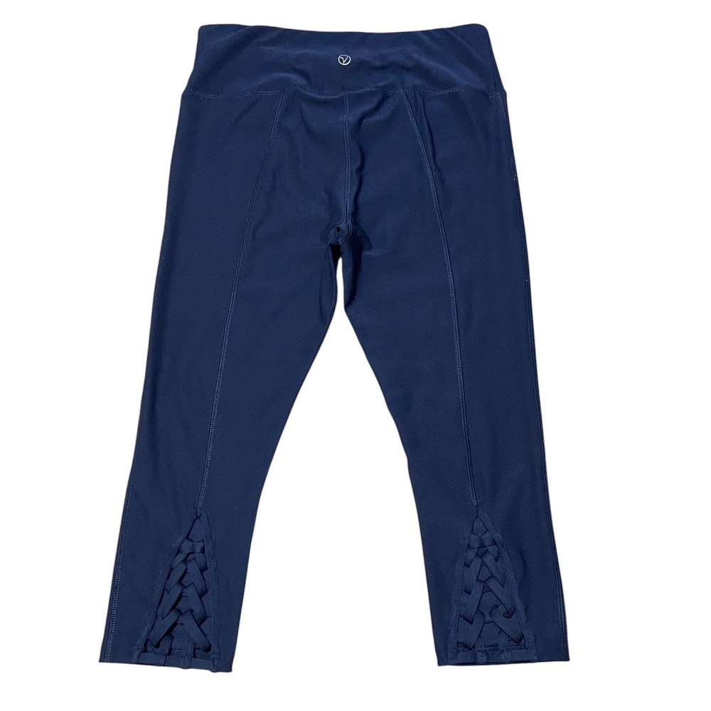 Vogo Athletica Navy Blue Capri Leggings Lattice Strappy Back Detail Gymcore M - Picture 3 of 8